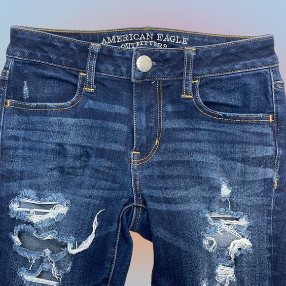 AMERICAN EAGLE Women’s 0 Skinny Distressed Blue Jeggings - Picture 1 of 4